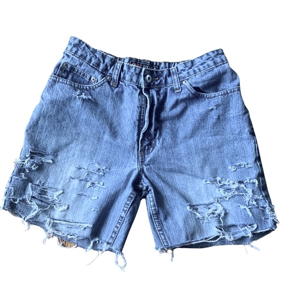 Vintage Upcycled Route 66 Wedgie Cutoff Distressed Denim Shorts Size 4 - Picture 7 of 15